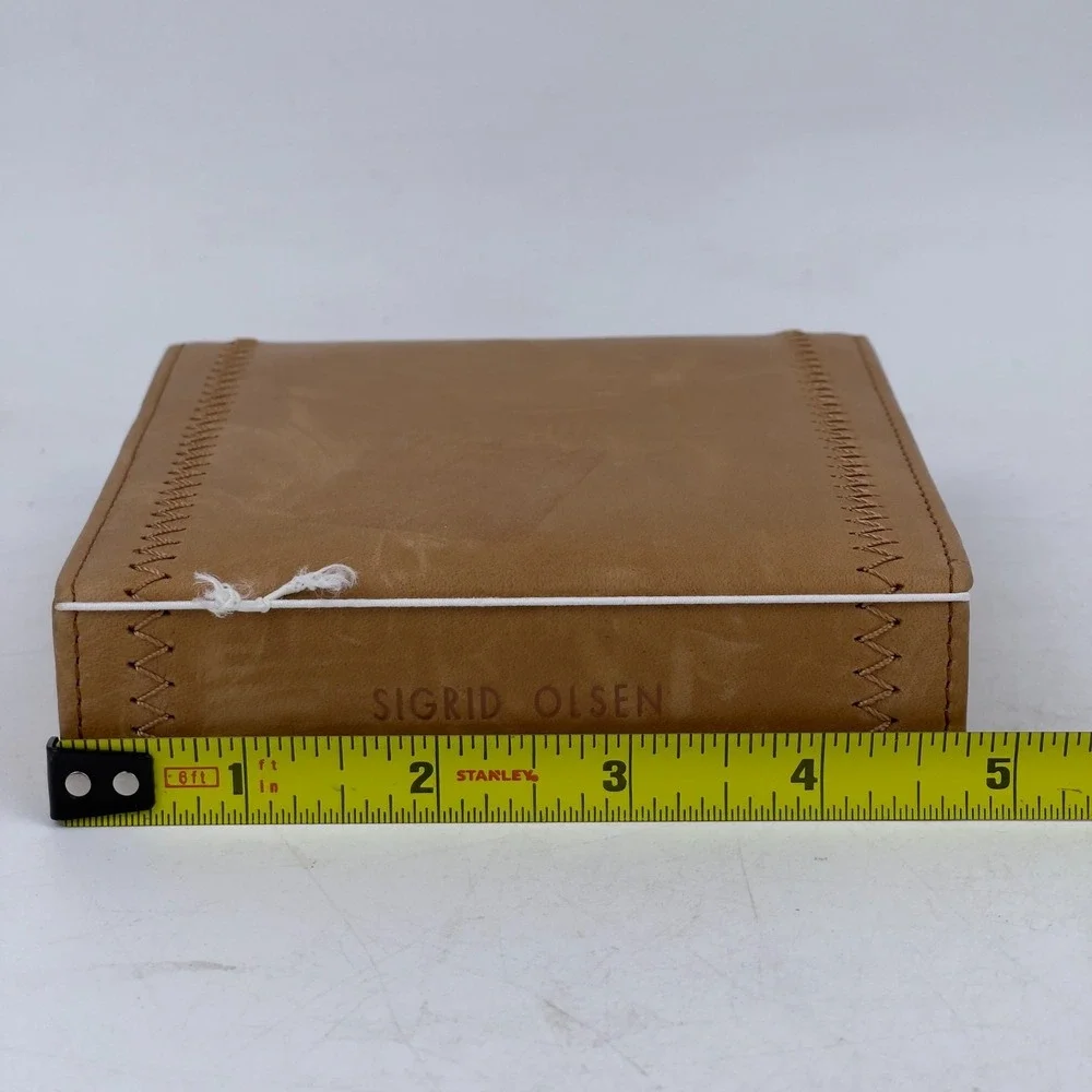 Sigrid Olsen Jewelry Box‎ Organizer Case Brown Faux Leather Purple Interior